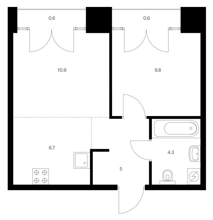 1-комнатная квартира 37.9 м², 8/9 эт., ЖК «Лермонтовский 54»